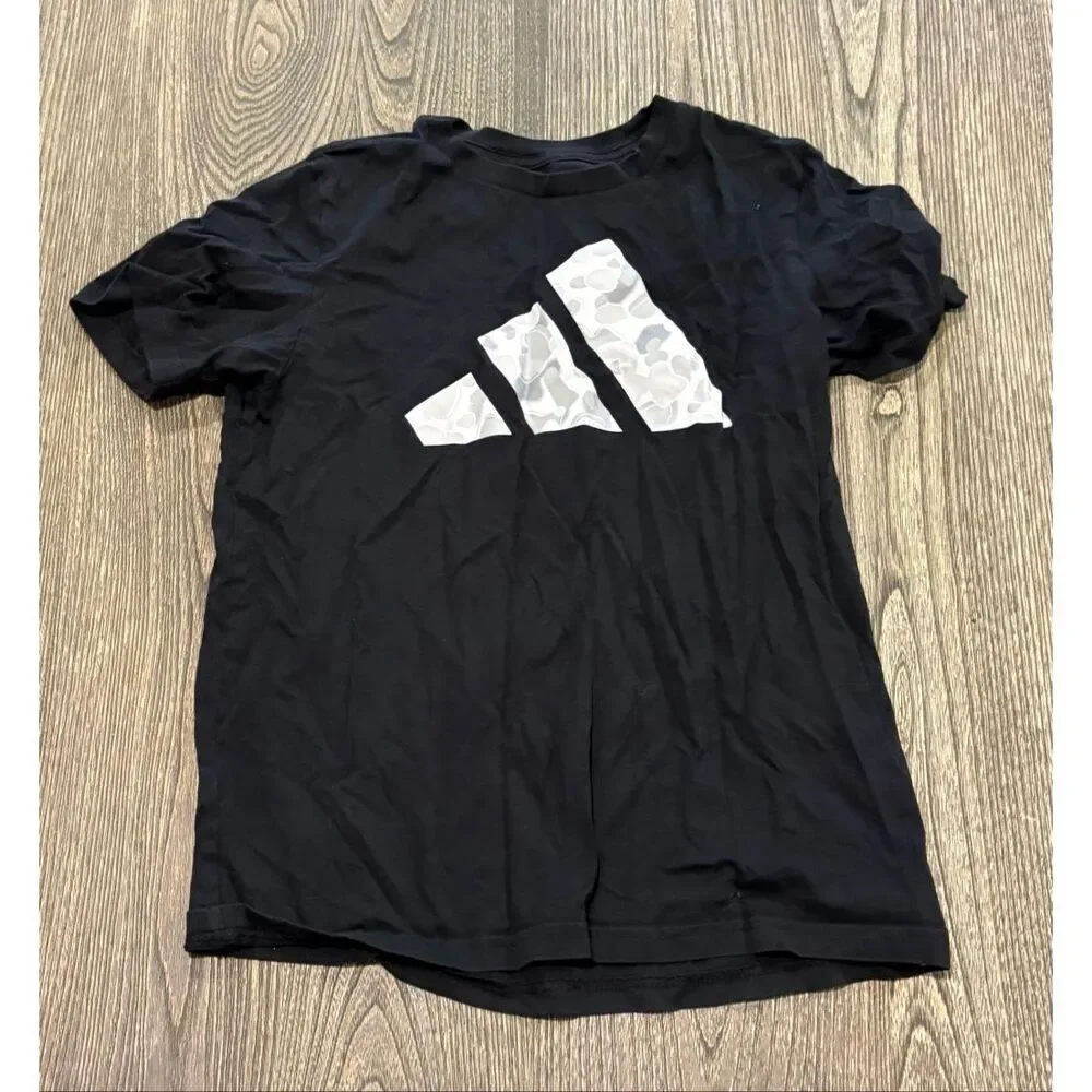 Adidas Boys Logo Print T-Shirt Short Sleeve Crewneck 100% Cotton Black Size M